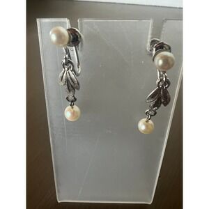 Vintage Earrings Van Dell Sterling Silver Pearl Dangle 1.25" Classic Bridal Drop